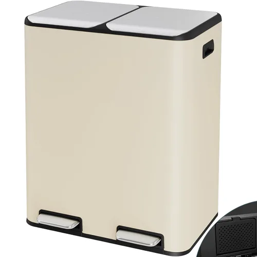 Arlopu Cubo de basura doble de 16 galones con 2 cajas integradas para control de olores, cubo de basura de cocina manos libres, cubo de basura de