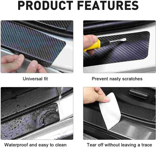 Miniatura 3 de 4 piezas protectores de umbral de puerta de automóvil de fibra de carbono, protector de entrada de puerta compatible con Toyota Tacoma 4Runner Gris