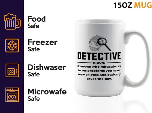 Miniatura 4 de Taza de café detective de 15 onzas, color blanco, Detective Def, oficial de policía, policía, patrulla, detective, policía, policía, policía
