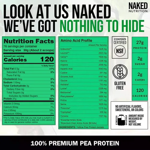 Miniatura 4 de Naked Nutrition - Proteína de chícharo aislado de granjas norteamericanas, 5 libras