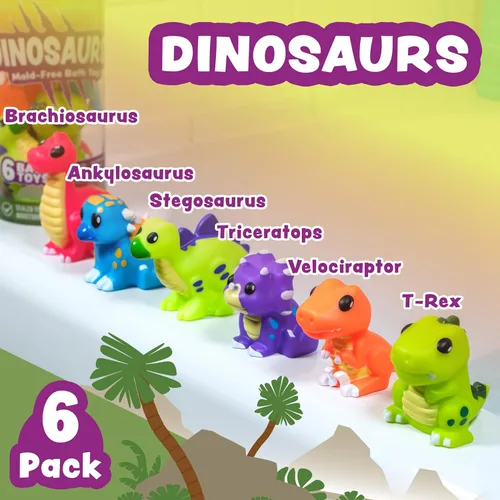 Miniatura 3 de Tub Works® Juguetes de baño de dinosaurio sin moho, paquete de 6 Diseño de juguetes de baño sellados sin agujeros que mantiene la humedad fuera