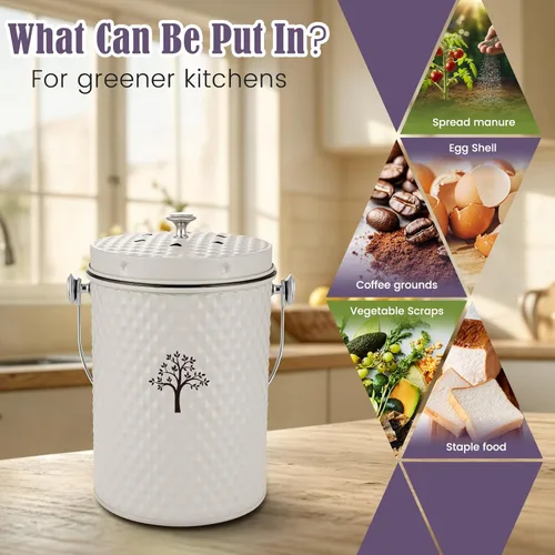 Miniatura 5 de AOSION Contenedor de compostaje para encimera de cocina, contenedor de compostaje interior inodoro con tapa y 50 bolsas de compost, contenedor