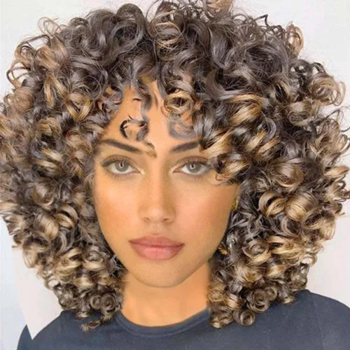 Miniatura 13 de Pelucas rizadas cortas y sueltas para mujeres negras, peluca afro para mujeres negras, peluca rizada para mujeres, pelucas sintéticas para mujeres