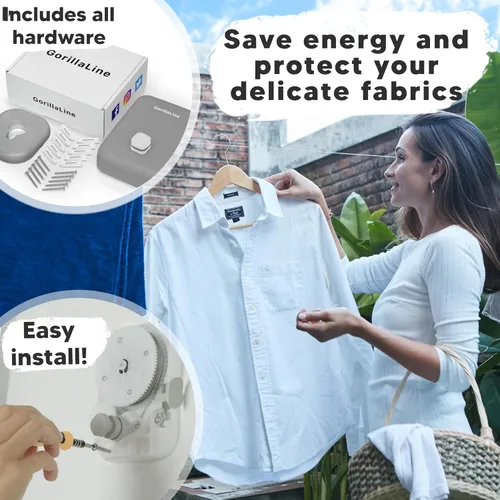 Miniatura 3 de GorillaLine - Tendedero retráctil para interiores y exteriores - Línea de lavandería de secado de ropa resistente - Tendedero montado en la pared