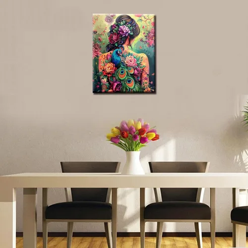 Miniatura 2 de Pintura por números para adultos, tatuajes de mujeres, pintura por números sobre lienzo, fácil de pintar para principiantes, tatuajes de flores