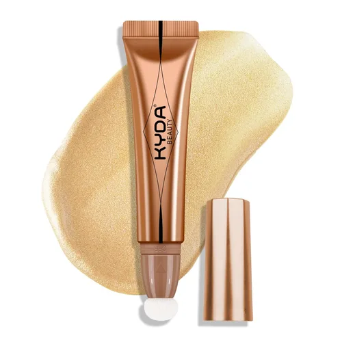 KYDA Varita iluminadora líquida, iluminador facial brillante para construir, resaltador brillante, bronceador, cobertura suave mezclable con Dorado