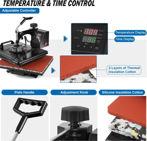Miniatura 5 de TOPDEEP Máquina de prensa de calor 5 en 1, prensa de calor oscilante de 12 x 15 pulgadas para sublimación, máquina de prensado de camisetas