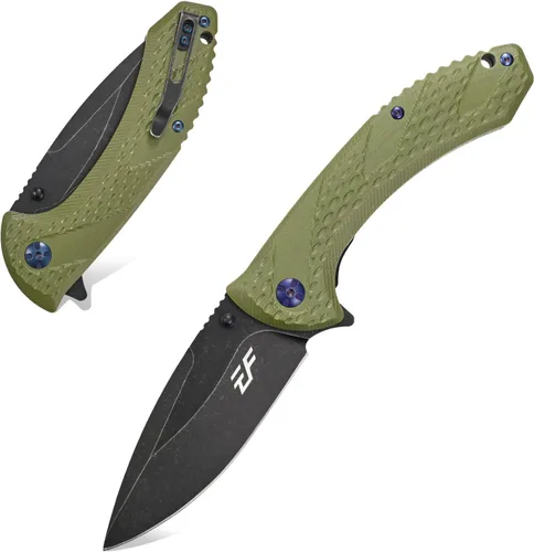 Miniatura 11 de Eafengrow EF927 Cuchillo de bolsillo D2 Hoja de acero con revestimiento de óxido negro, cuchillo para exteriores, mango G10, rodamiento de bolas
