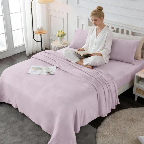 Miniatura 61 de Viviland Juego de sábanas de microforro polar tamaño matrimonial, sábanas ajustadas tipo franela para Navidad con bolsillo de 15" de profundidad