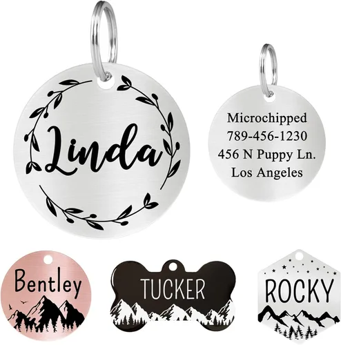 Miniatura 24 de Ultra Joys - Etiquetas de identificación de mascotas de acero inoxidable - Grabado personalizado en la parte delantera y trasera, etiquetas