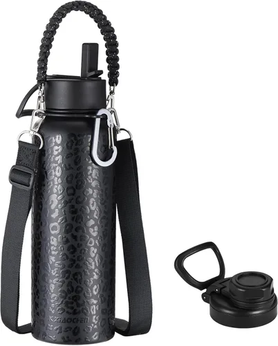 Miniatura 29 de KXIAOCHEN Botella de agua aislada, botella de agua de acero inoxidable, 2 tapas (con pajilla y tapa con asa), botellas de agua metálicas de boca