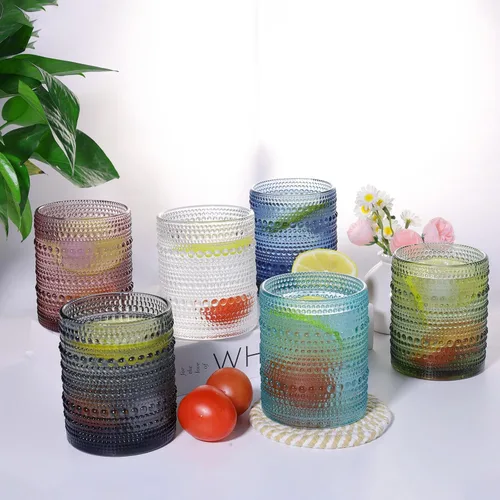 Miniatura 7 de Juego de 4 vasos para beber Hobnail de 12 onzas, vasos vintage de Júpiter, cristalería antigua en relieve para cerveza, agua, jugo, cóctel, whisky