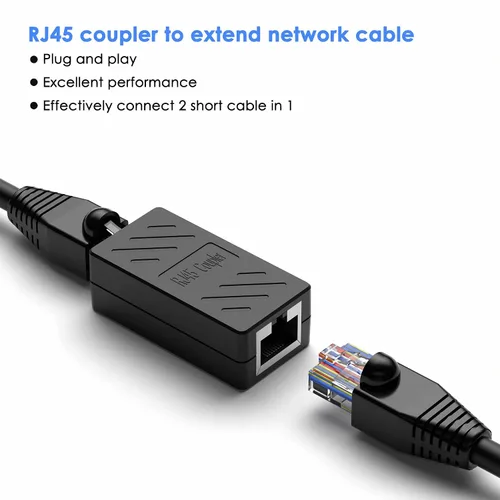 Miniatura 2 de Dingsun Acoplador RJ45, extensor Ethernet hembra a hembra, acoplador Ethernet para Cat7, Cat6, Cat5, Cat5 (1 paquete, negro)