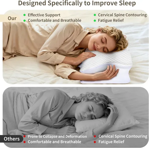 Miniatura 7 de Almohada cervical para el cuello para dolor de cuello, almohada ortopédica de espuma viscoelástica con diseño contorneado, almohadas de apoyo