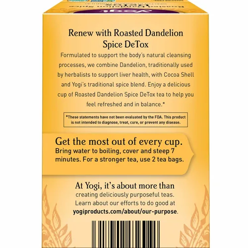 Miniatura 4 de Yogi Destox de especias de diente de león tostado con té, 16 bolsas por paquete (4 paquetes), té orgánico DeTox, incluye raíz de diente de león