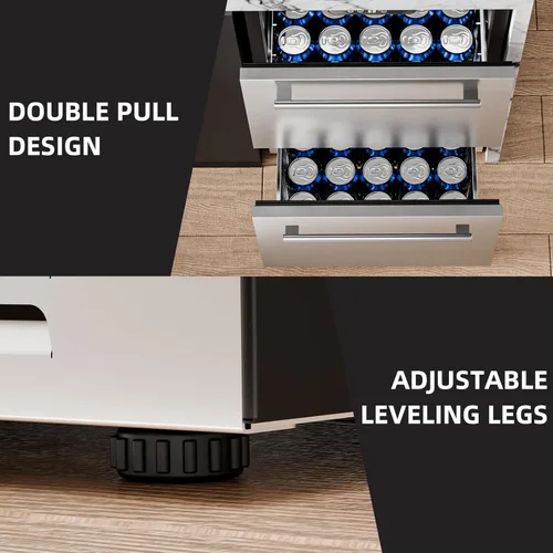 Miniatura 5 de Antarctic Star Refrigerador de bebidas de 24 pulgadas de ancho, mini refrigerador de acero inoxidable con doble cajón, 145 latas para bajo encimera