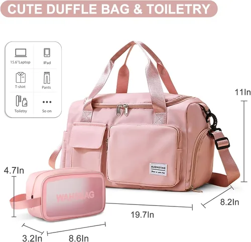 Miniatura 290 de Pequeña bolsa de gimnasio para mujer, bolsa de viaje con compartimento para zapatos