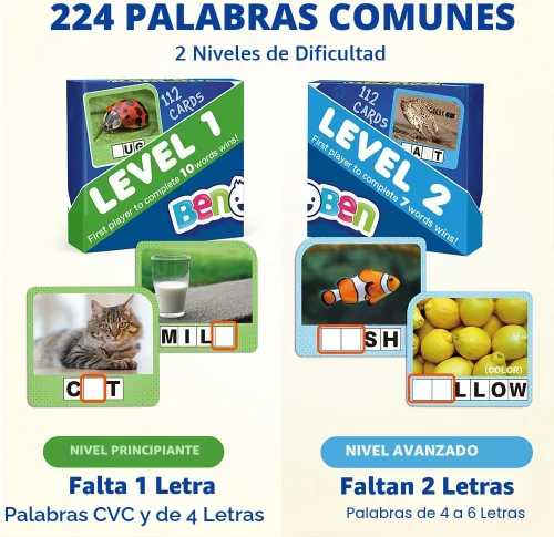 Miniatura 2 de BenBen Juegos de Ortografía, 224 Tarjetas de Memoria, 208 Fichas de Letras de Madera, 1-4 Jugadores, Juegos de Aprendizaje para Niños de 4-8 Años