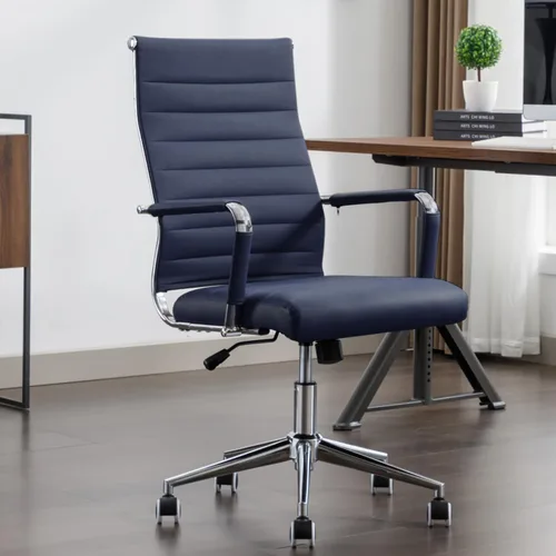 Miniatura 10 de Silla de escritorio de oficina de cuero, sillas de sala de conferencias con ruedas, silla ejecutiva moderna de respaldo alto, ergonómica giratoria