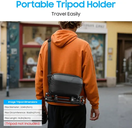 Miniatura 7 de FINTIE Bolsa bandolera para cámara DSLR/SLR/sin espejo, impermeable, con soporte para trípode para Canon R50/R100/Sony A6400/Nikon Z6 III
