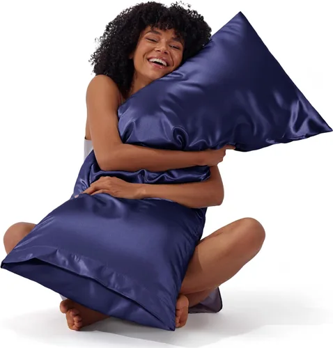 Miniatura 40 de Bedsure Paquete de 2 fundas de almohada de satén similares a las fundas de almohada de seda tamaño estándar, funda de almohada para mujeres que 01