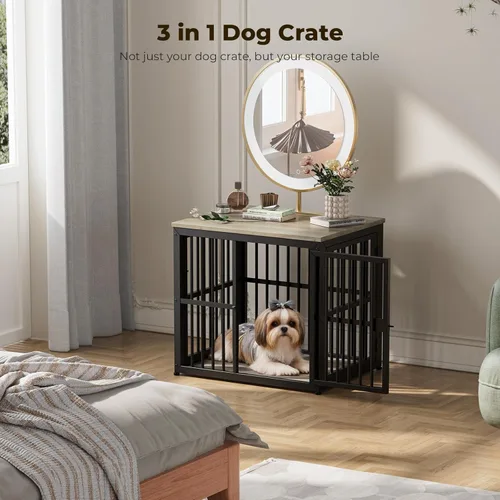 Miniatura 4 de Lyromix Mueble de jaula para perros de 27 pulgadas con 3 puertas, mesa auxiliar de madera resistente para perros pequeños, múltiples unidades se
