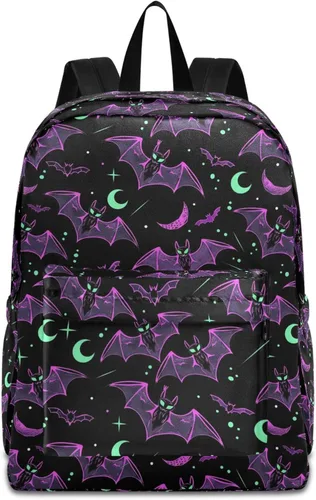 Miniatura 11 de MNSRUU Mochila para estudiantes para la escuela, Halloween, mochila luminosa de murciélagos para laptop, mochila estética para niñas, niños, mochila