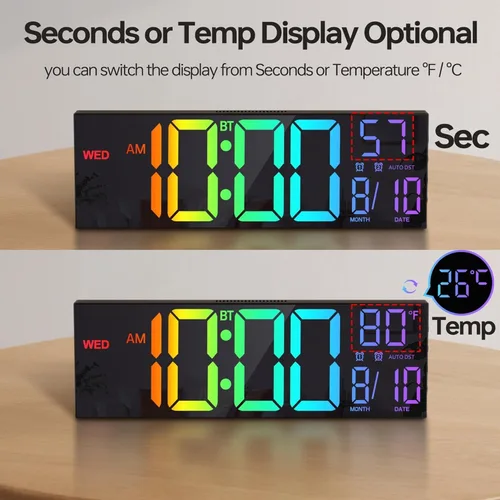 Miniatura 4 de JALL Reloj de pared digital grande de 16.2 pulgadas con segundos, sincronización Bluetooth, alarma LED grande, color RGB, temperatura DST para aula