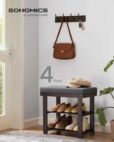 Miniatura 3 de SONGMICS Banco de zapatos de bambú, organizador de zapatos de 3 niveles para entrada, sala de estar, asiento de banco con capacidad para hasta 300