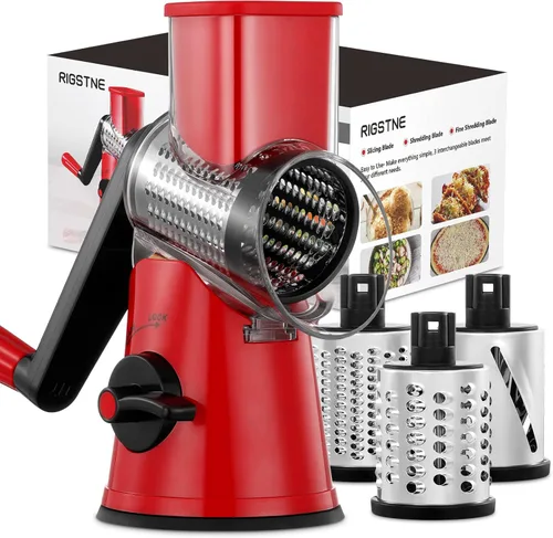 Rallador rotativo de queso, 3 en 1 triturador de queso, rotativo con asa, trituradora de mandolina vegetal para verduras, queso, nueces