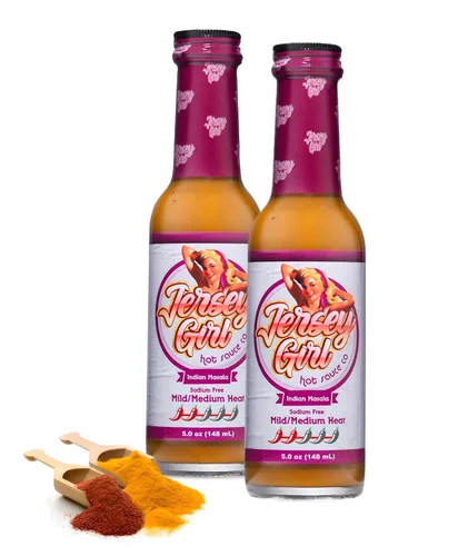 Miniatura 14 de Jersey Girl - Salsa picante de 5 onzas (paquete variado 3, picante, miel, masala india) Set de salsa picante baja en sodio