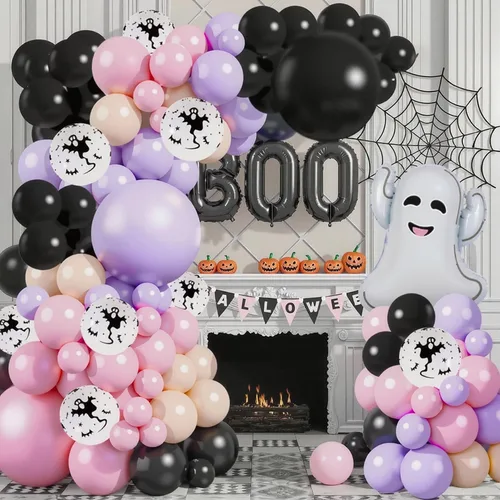 Miniatura 3 de Kit de guirnalda de arco de globos de Halloween rosa, globos de 18 pulgadas, 10 pulgadas, 5 pulgadas, negro, rosa, morado con globos de aluminio