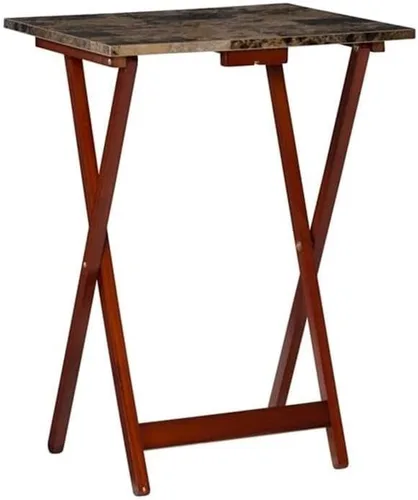 Miniatura 3 de Pemberly Row Juego de mesa plegable de madera de 5 piezas, parte superior de mármol sintético marrón, construcción de madera de caucho resistente