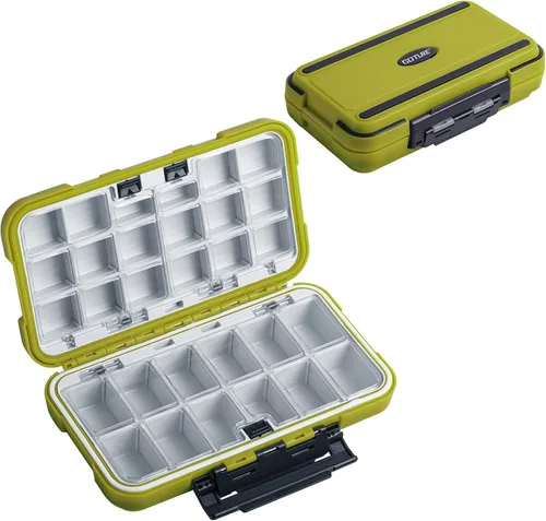 Miniatura 8 de Goture Pequeña caja organizadora de aparejos de pesca con tecnología impermeable, compartimentos fijos, caja de almacenamiento de señuelos de Negro