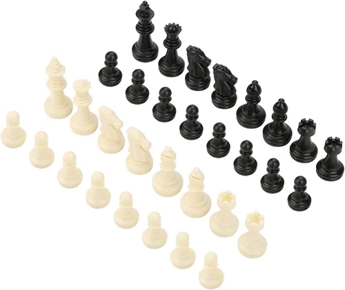 Miniatura 6 de Juego completo de 32 piezas de ajedrez en blanco y negro internacional, 32 piezas de ajedrez estándar de repuesto, piezas de ajedrez de plástico