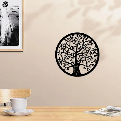 Miniatura 8 de ESTART Adorno de pared de 28 cm con diseño de árbol de la vida, escultura colgante de metal, placa familiar, decorativa para balcón, porche