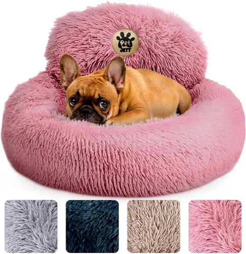 PetJett - Cama calmante para perros pequeños, camas en forma de dona de 23 pulgadas, antideslizante y lavable, cama para mascotas de piel sintética