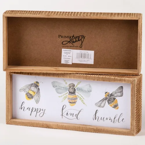 Miniatura 2 de Primitives by Kathy 101758 Letrero de caja de inserción, 10 pulgadas de largo x 4.25 pulgadas de alto x 1.75 pulgadas de ancho, abejas - feliz