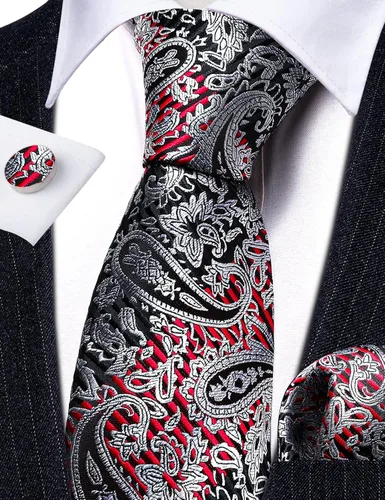 Miniatura 215 de Barry.Wang - Juego de corbata de seda para hombre, diseño de cachemira, pañuelo y gemelos de bolsillo