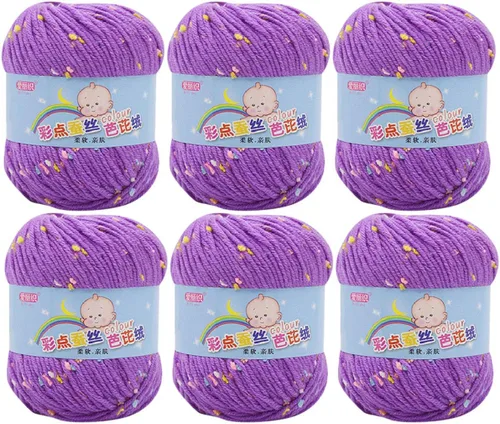 Miniatura 18 de Paquete de 6 hilos de ganchillo de algodón colorido para tejer suéter súper suave para mantas de bebé y ropa, sombrero, bufanda, 10.58 oz
