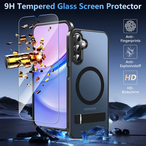 Miniatura 3 de OWKEY Funda magnética para Samsung Galaxy A15 5G con protector de pantalla y soporte, funda magnética para protección de grado militar Magsafe a