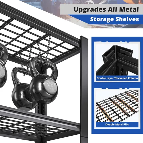Miniatura 7 de REIBII 3010LBS Estantes de Almacenamiento 72" H Estantería de Garaje Estantes de Metal Resistente Estantes Metálicos Ajustables de 5 Niveles