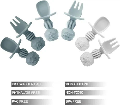 Miniatura 2 de PandaEar Paquete de 6 cucharas de silicona para bebés, cucharas para bebés de 6 a 12 meses, suministros de destete LED para bebés