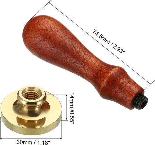 Miniatura 2 de PATIKIL Sello redondo de cera en blanco de 1.181 in, cabeza de latón extraíble sin tallar mango de madera retro para invitación de sobre, embalaje