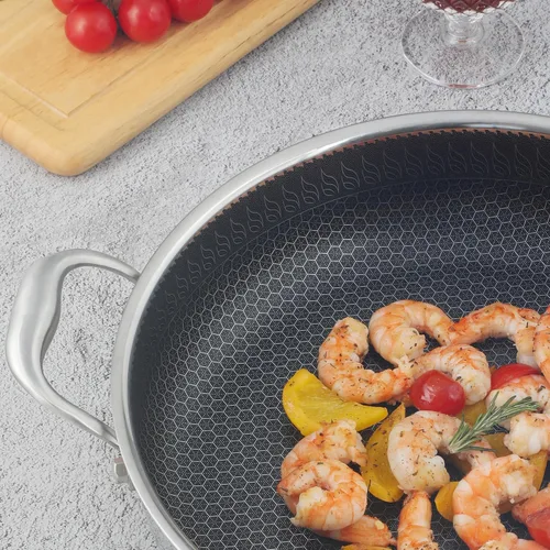 Miniatura 6 de Sartén Salteadora de Acero Inoxidable 316L de 5QT Wok Hexagonal Antiadherente con Tapa, Dos Asas para Sostener, Libre de PFOA, Apto