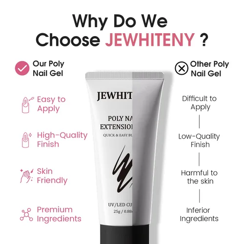 Miniatura 6 de JEWHITENY Set de uñas de gel de extensión de poligel transparente, blanco y rosa con capa base y capa superior para arte en dedos y manicura
