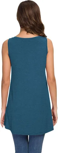 Miniatura 3 de AWULIFFAN Remera de verano tipo túnica sin mangas con cuello en V para mujer