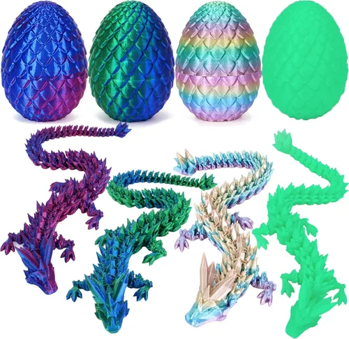 TBOLINE - Paquete con 4 huevos de dragón impresos en 3D, animales de cristal articulados, juguete para la ansiedad, autismo, TDAH, piezas míticas