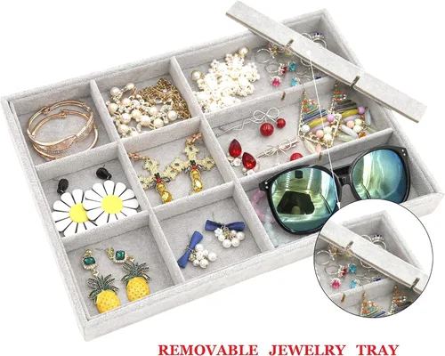 Miniatura 3 de Stratalife Bandeja apilable para joyas, 12 rejillas de terciopelo, organizador de joyas, almacenamiento de pulseras para cajones (12 rejillas)