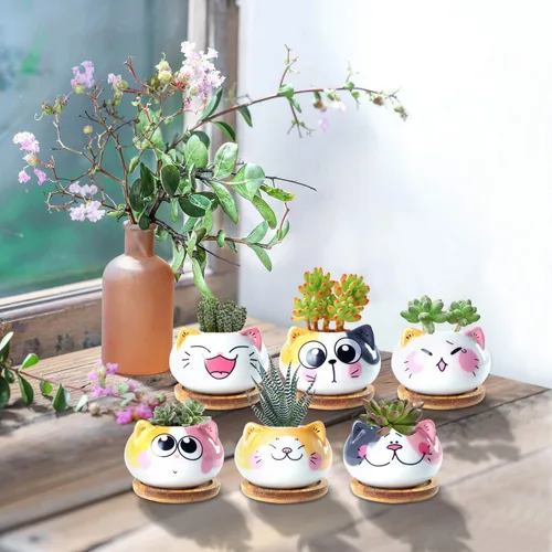 Miniatura 8 de Lindos maceteros para suculentas con bandeja de drenaje de bambú - Maceteros para suculentas de 3" con orificio de drenaje, maceteros pequeños